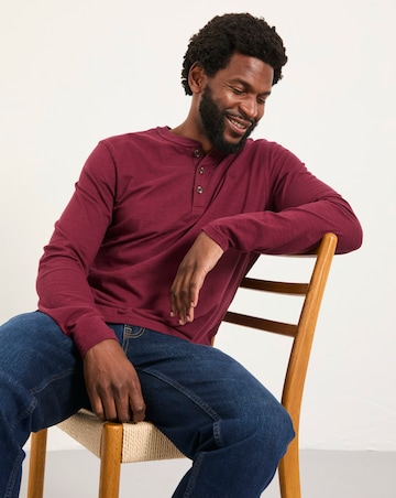 FatFace Woodside Long Sleeve Henley (Regular & Tall) - Burgundy