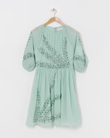 Maya Curve Puff Sleeve Floral Sequin Embroidered Mini Dress