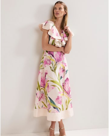 Phase Eight Matilda Floral Linen Ruffle Midi Dress
