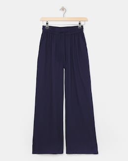Navy Linen Mix Wide Leg Trousers