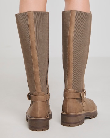 Apollo Knee High Elasticated Buckle Boots - Extra Wide Fit (EEE) & Curvy Calf