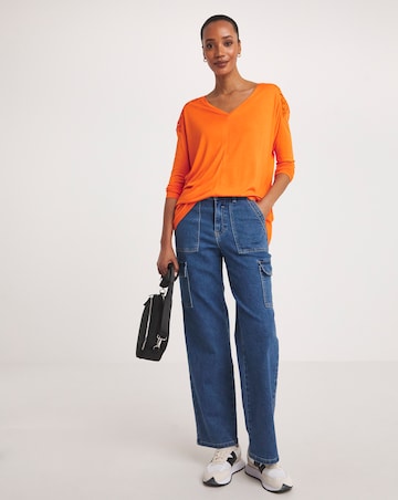 Orange V Neck Lace Back Long Sleeve Top
