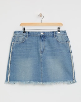 Light Wash Frayed Hem Denim Mini Skirt