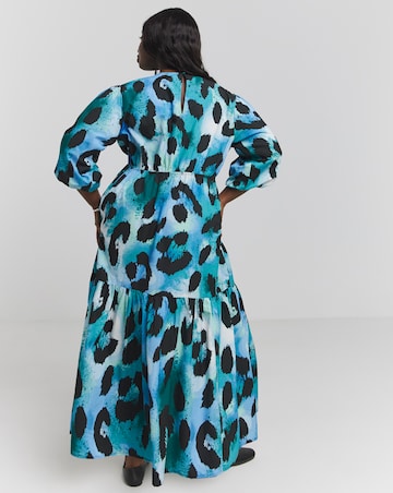 Simply Be Blue Animal Textured Balloon Sleeve Maxi Dress