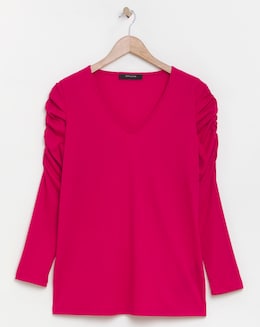 Cerise Ruched Shoulder Long Sleeve Top