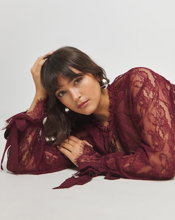 Berry Lace Blouse with Bow Detail