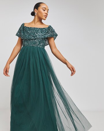 Maya Bardot Sequin Embellishment Tulle Maxi Dress