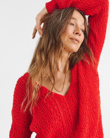 Pointelle All Over Stitch V Neck Jumper