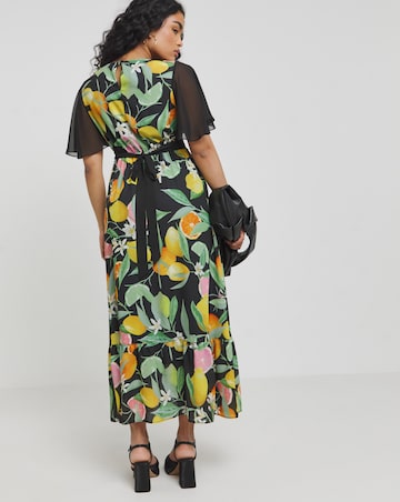 Twisted Wunder Black Chiffon Fruit Frill Hem Maxi Dress