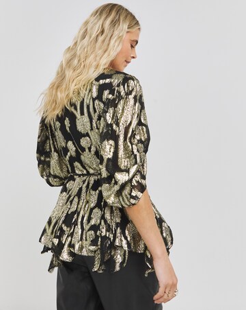 Joanna Hope Gold Jacquard Wrap Top