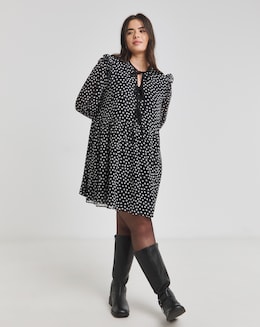 Polka Dot Bow Front Georgette Skater Dress