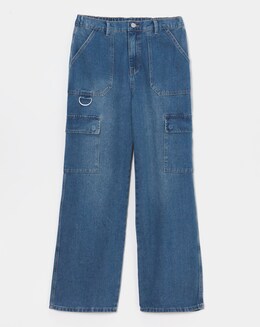 Mid Wash Straight Leg Utility Jeans