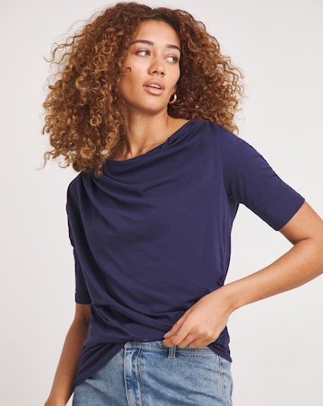 Navy Drape Detail Short Sleeve Top