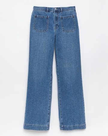 Simply Be Mid Wash Front Pocket Detail Slim Wide Jeans