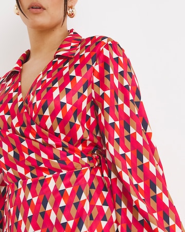 Little Mistress Geometric Satin Wrap Dress