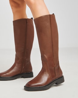 Andy Leather Stretch Knee High Flat Boots - Extra Wide Fit (EEE) &amp; Curvy Calf