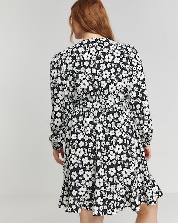 Mono Print Textured Wrap Skater Dress