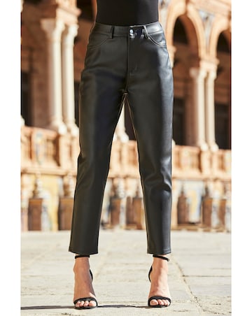 Sosandar Black Faux Leather Straight Leg Trousers