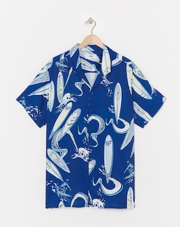 Surf Board Print Short Sleeve Cuban Collar Shirt