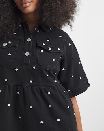 Simply Be Mono Embroidered Spot Mini Dress