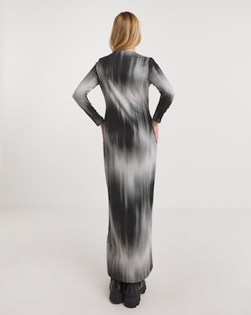 Mono Tie Dye Printed Long Sleeve Jersey Maxi Column Dress