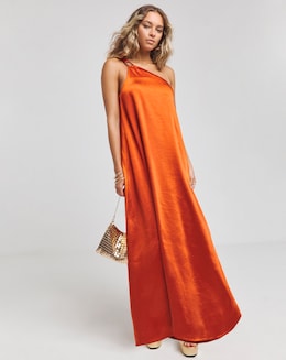 Simply Be Burnt Orange Satin One Shoulder Maxi Dress