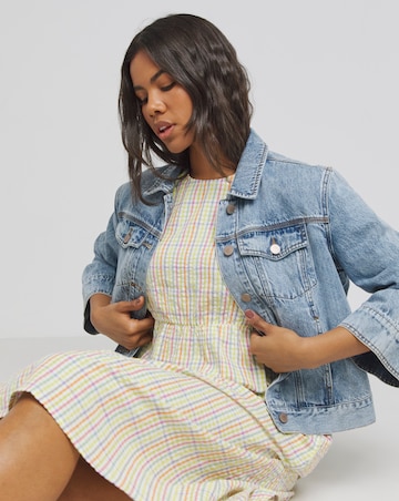 Textured Gingham Midi Dress With Pockets