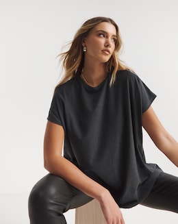 Charcoal Slouchy Dip Back Tee