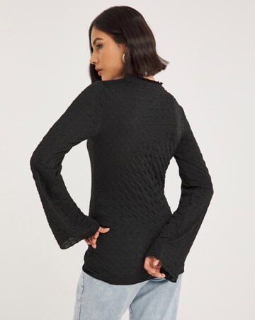Black Textured Frill Hem Top