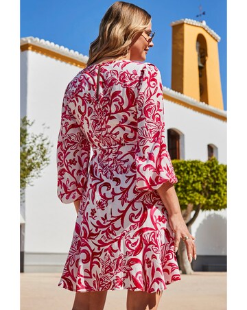 Sosandar Blouson Sleeve Godet Hem Wrap Dress