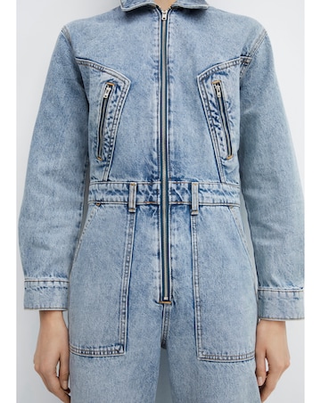 Mango One-Piece Denim Zipper Jumpsuit