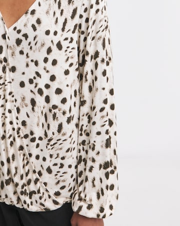 Leopard Wrap Long Sleeve Bubble Hem Top