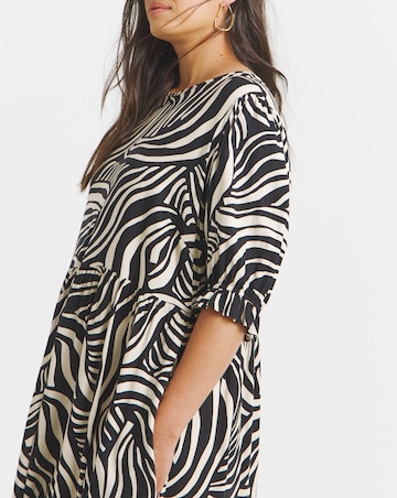 Simply Be Mono Zebra Print Spun Viscose Midi Dress With Pockets