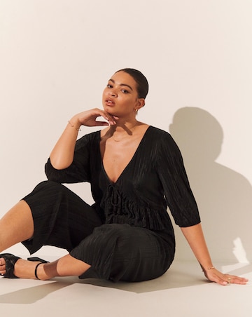 Black Plisse Culotte Jumpsuit