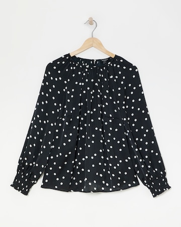 Mono Print Raglan Sleeve Satin Top