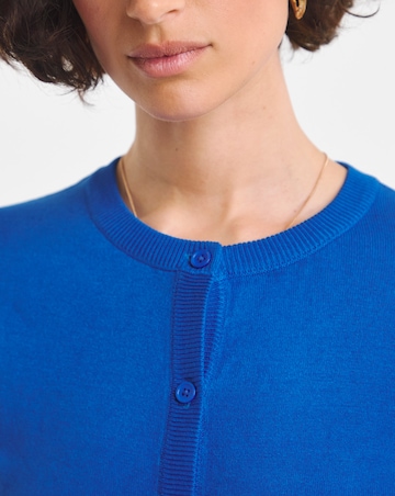 Blue Short Sleeve Crew Neck Cardigan