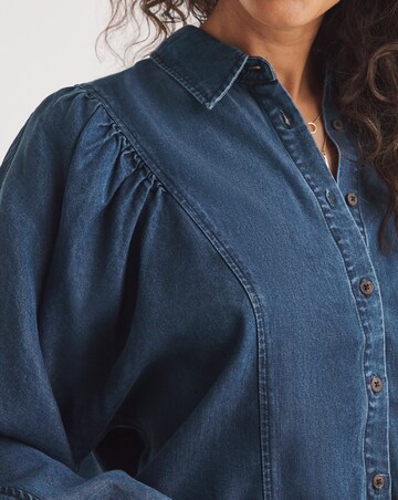 Dark Blue Volume Sleeve Soft Lyocell Denim Blouse