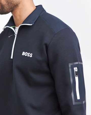 BOSS Navy Zip Neck Sweatshirt