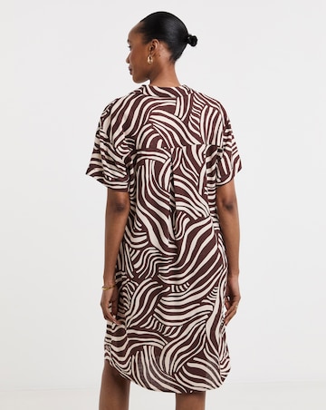 Linen Mix Collared Short Sleeve Tunic Dress