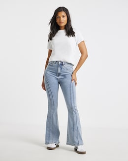Simply Be Light Wash Seam Detail Flared Jean