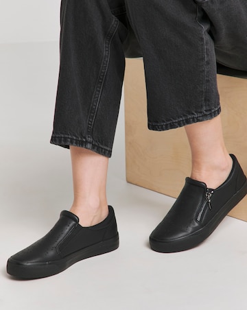 Beatrix Laser Cut Slip on Side Zip Trainer - Wide Fit (E)