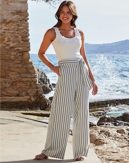 Sosandar Linen Mix Wide Stripe Trouser