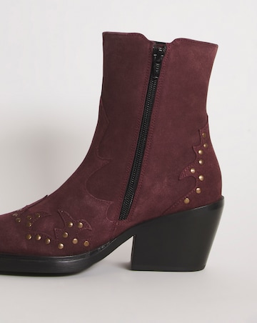 Zia Suede Studded Western Cowboy Ankle Boots - Wide Fit (E)