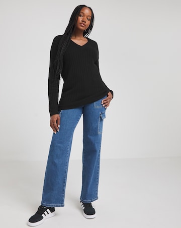 Simply Be Black Slouchy V Neck Ribbed Longline Jumper