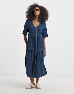 Simply Be Indigo Tiered Denim Smock Dress