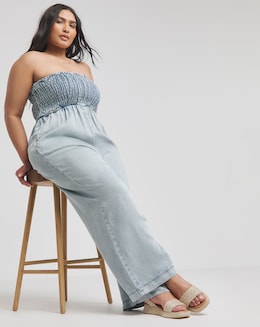 Simply Be Light Wash Lyocell Bandeau Jumpsuit