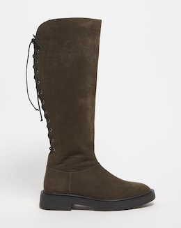 Bonn Lace Up Back Flat Knee High Boots Wide Fit Super Curvy Calf