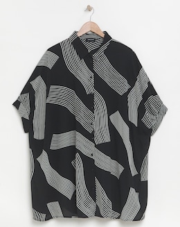 Mono Print Oversized Button Through Blouse