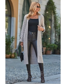 Sosandar Cable Button Cuff Maxi Cardi