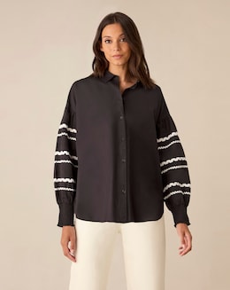 Ro&amp;Zo Black Trim Insert Sleeve Blouse